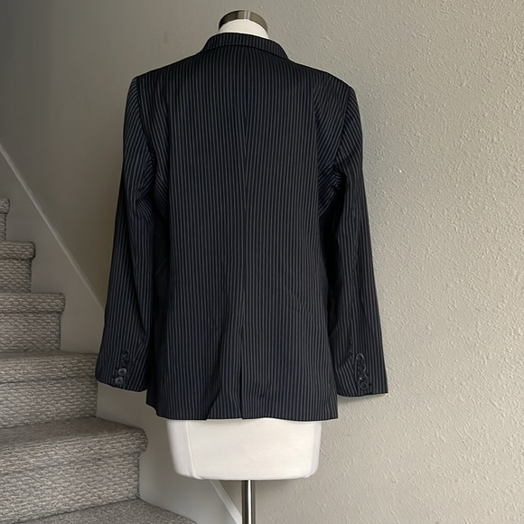 MNG Sz L Black Pinstriped Single Button Blazer - Picture 6 of 12